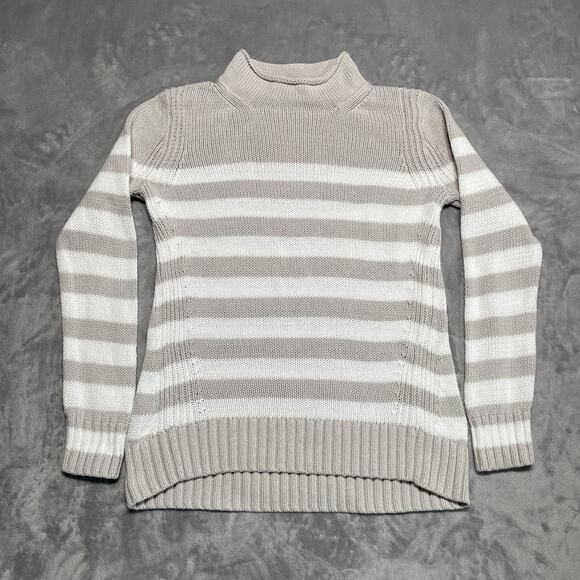 J Crew Sweater Womens Medium Grey Striped Oarsman Fisherman Coastal Roll Neck - Picture 1 of 8